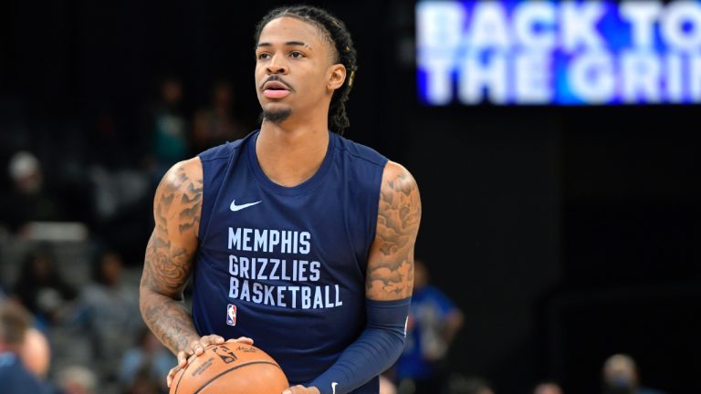 Memphis Grizzlies guard Ja Morant warms up before an NBA basketball game against the Indiana Pacers, Thursday, Dec. 21, 2023, in Memphis, Tenn. (Brandon Dill/AP)