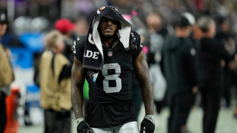 Las Vegas Raiders running back Josh Jacobs walks out of the stadium after getting injured against the Minnesota Vikings during an NFL football game, Sunday, Dec. 10, 2023, in Las Vegas. (John Locher/AP Photo)