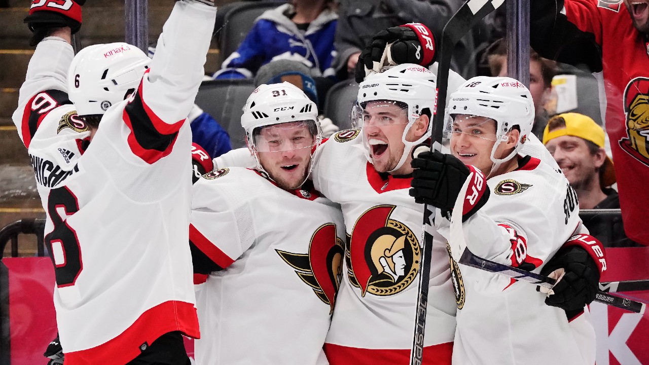 Batherson scores twice as Senators rally past Maple Leafs in Battle of ...