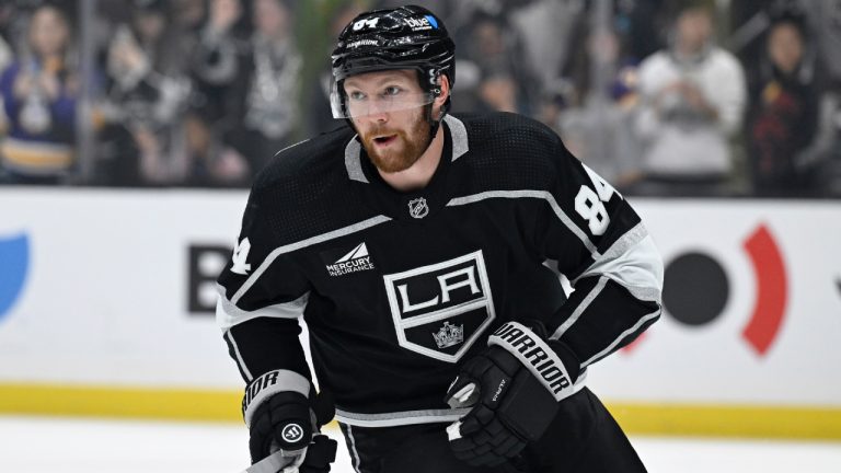 Los Angeles Kings defenceman Vladislav Gavrikov skates during warm ups before an NHL hockey game against the Vegas Golden Knights in Los Angeles, Saturday, Oct. 28, 2023. (Alex Gallardo/AP)