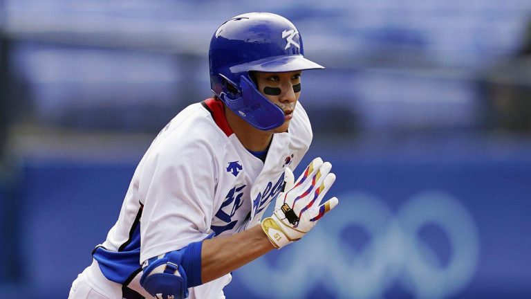 South Korea's Jung Hoo Lee plays during a baseball game at Yokohama Baseball Stadium during the 2020 Summer Olympics, Aug. 2, 2021, in Yokohama, Japan. Lee, a South Korean MVP and the son of a former MVP, will become a free agent Tuesday, Dec. 5, 2023, and major league teams can sign him through 5 p.m. EST on Jan. 3. (Matt Slocum/AP)