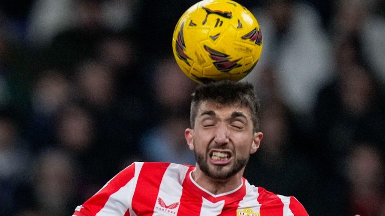 Samuel Omorodion scored two and made another as Alaves beat Almeria 3-0 in the Spanish league on Friday. (AP/Bernat Armangue)