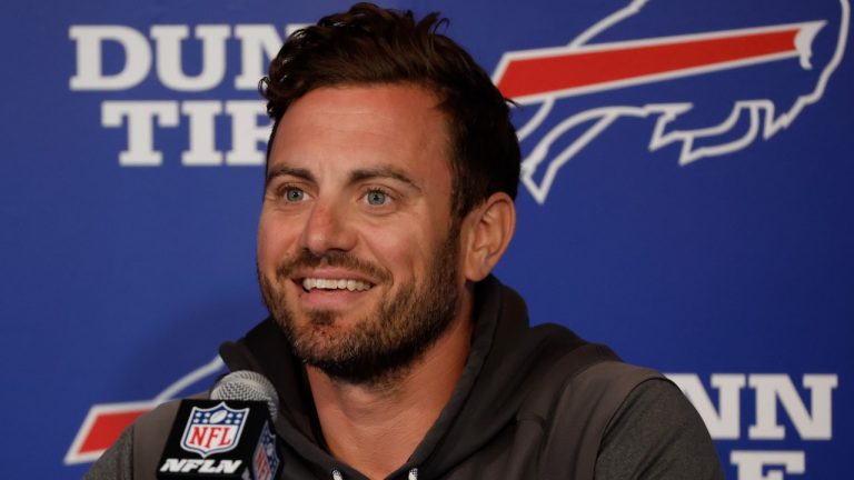 Buffalo Bills linebackers coach Bobby Babich addresses the media prior to NFL football practice in Orchard Park, N.Y., Tuesday, May 30, 2023. The Bills promoted linebackers coach Bobby Babich to take over as the team's defensive coordinator on Tuesday, Jan. 30, 2024. (Jeffrey T. Barnes,/AP)