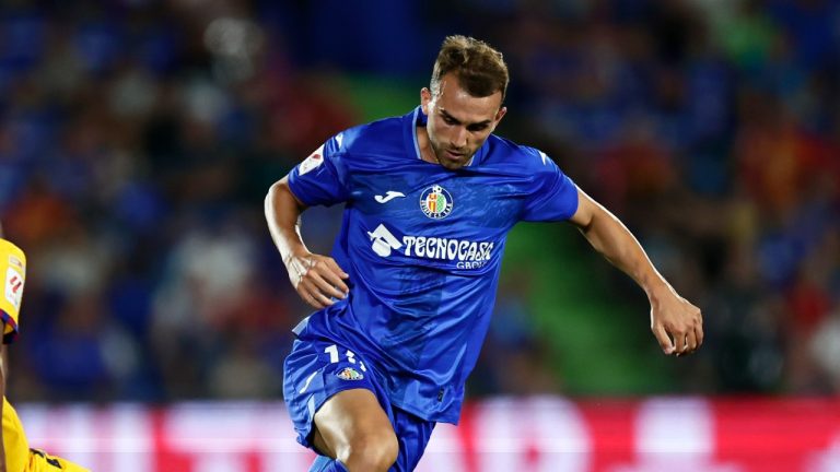 Borja Mayoral moved to the top of the Spanish league scoring chart with his 14th of the season as Getafe beat Granada 2-0 on Monday. (AP/Alvaro Medranda)