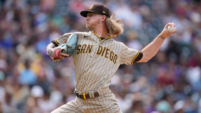 San Diego Padres relief pitcher Josh Hader works against the Colorado Rockies in the ninth inning of a baseball game Saturday, June 10, 2023, in Denver. (David Zalubowski/AP)
