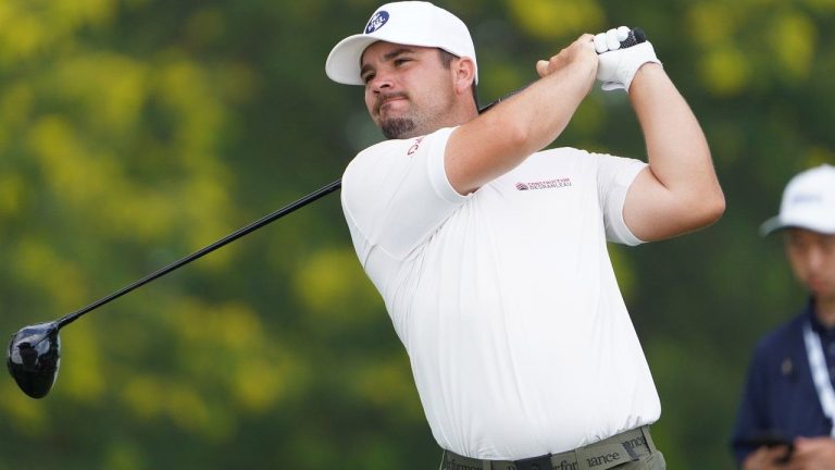 Etienne Papineau plays in the second round of the Windsor Championship at Ambassador Golf Club in Windsor, Ont., in this August 4, 2023 handout photo. Canadians Papineau and Myles Creighton have already noticed that the fields on the Korn Ferry Tour are deeper than they're used to. THE CANADIAN PRESS/HO — PGA TOUR Canada, Jay Fawler