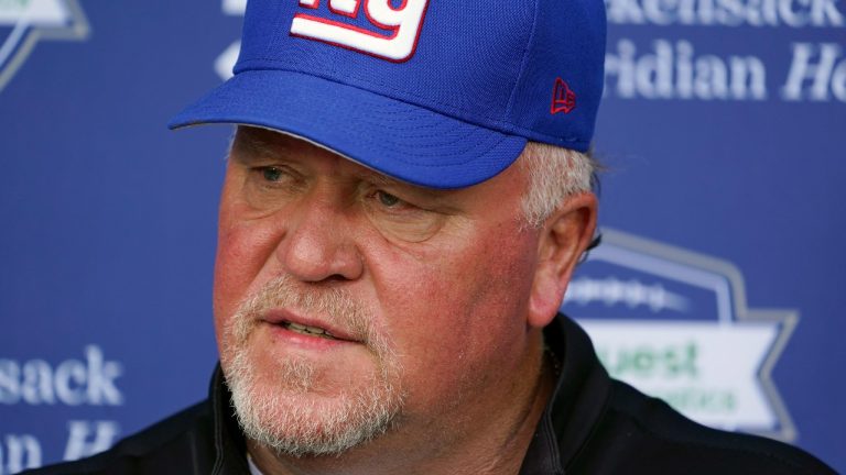 New York Giants' defensive coordinator Wink Martindale talks to reporters before a practice at the NFL football team's training facility in East Rutherford, N.J., Thursday, May 26, 2022. (AP Photo/Seth Wenig)