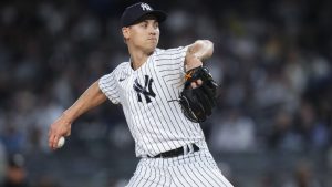 New York Yankees starting pitcher Luke Weaver works against the Arizona Diamondbacks during the first inning of a baseball game Friday, Sept. 22, 2023, in New York. (Frank Franklin II/AP)