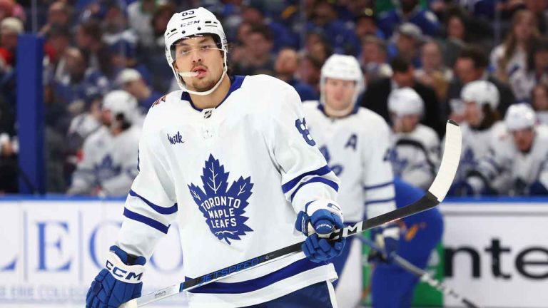 Toronto Maple Leafs left wing Nicholas Robertson (89) skates during the second period of an NHL hockey game against the Buffalo Sabres. (Jeffrey T. Barnes/AP)