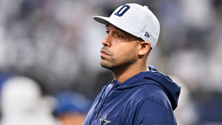 Dallas Cowboys defensive line coach Aden Durde looks on prior to an NFL wild-card playoff football game against the Green Bay Packers Sunday, Jan. 14, 2024 in Arlington, Texas. (Maria Lysaker/AP)