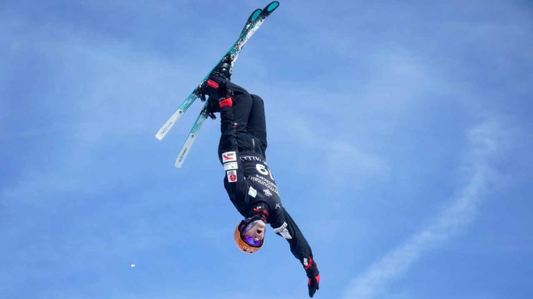 Canada's Alexandre Duchaine competes in a World Cup freestyle aerials competition at Deer Valley Resort in Park City, Utah, Wednesday, Jan. 12, 2022. (Rick Bowmer/AP)