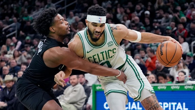 Payton Pritchard scored 28 points as the NBA-leading Boston Celtics routed the Brooklyn Nets on Wednesday night.(AP/Charles Krupa)