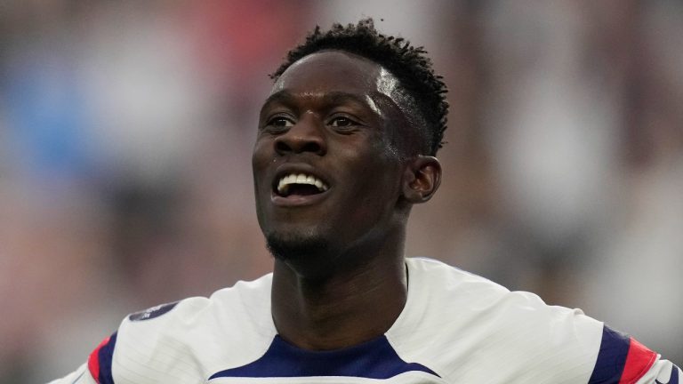 Folarin Balogun scored early and missed a late penalty as Monaco won 3-2 at Lens on Sunday. (AP/John Locher)