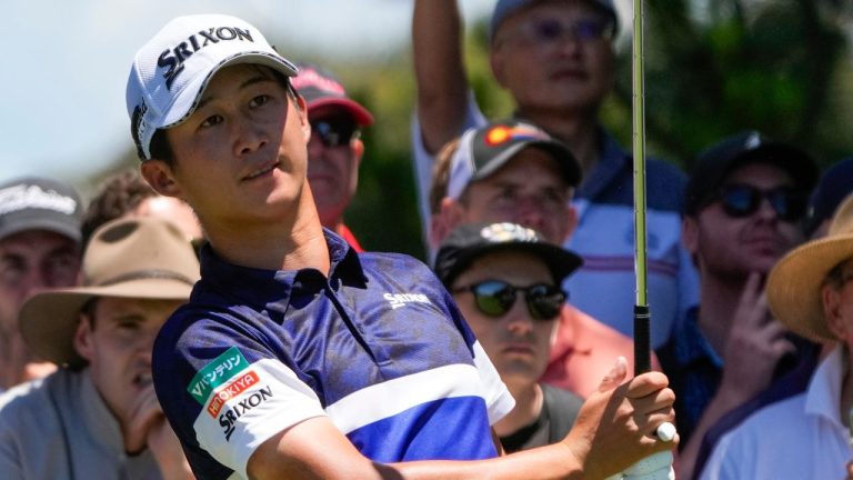 Japan's Rikuya Hoshino hits off the third tee during the final round of the Australian Open Golf Championship at the Australian Golf Club in Sydney, Australia, Sunday, Dec. 3, 2023. (Mark Baker/AP Photo)