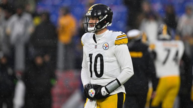 Pittsburgh Steelers quarterback Mitch Trubisky looks on during pre-game warm-ups before an NFL football game against the Baltimore Ravens, Saturday, Jan. 6, 2024, in Baltimore. (Terrance Williams/AP Photo)