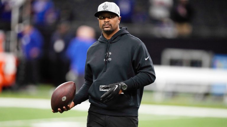 Former New Orleans Saints passing game coordinator/quarterbacks coach Ronald Curry walks on the field before an NFL football game against the New York Giants in New Orleans, Sunday, Dec. 17, 2023. Curry is going from working with Derek Carr in New Orleans to Josh Allen in Buffalo after being hired as the Bills quarterbacks coach, the team announced on Wednesday, Feb. 7, 2024. (Gerald Herbert/AP)