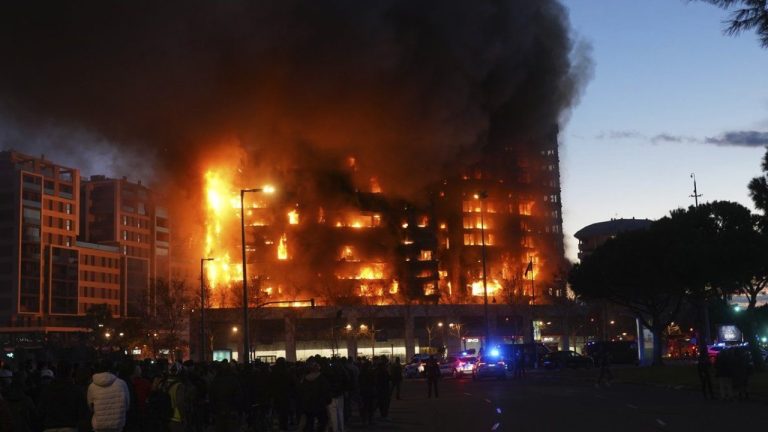 Soccer games involving Valencia and Levante have been postponed after both clubs requested not to play in the immediate aftermath of a deadly fire in Valencia. (AP/Alberto Saiz)