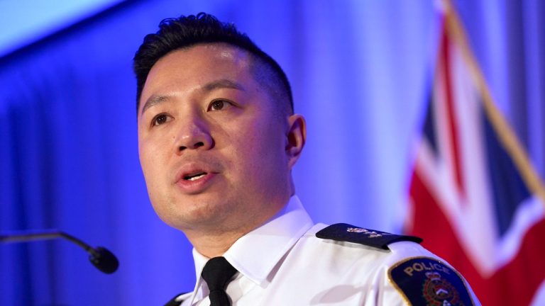 London Police Chief Thai Truong speaks during a press conference in London, Ontario on Monday, February 5, 2024. Nearly six years after a woman alleged she had been sexually assaulted by five then-members of Canada's world junior hockey team, the police chief of a southwestern Ontario city offered an apology for how long it had taken for charges to be laid in the case. (Geoff Robins/THE CANADIAN PRESS)
