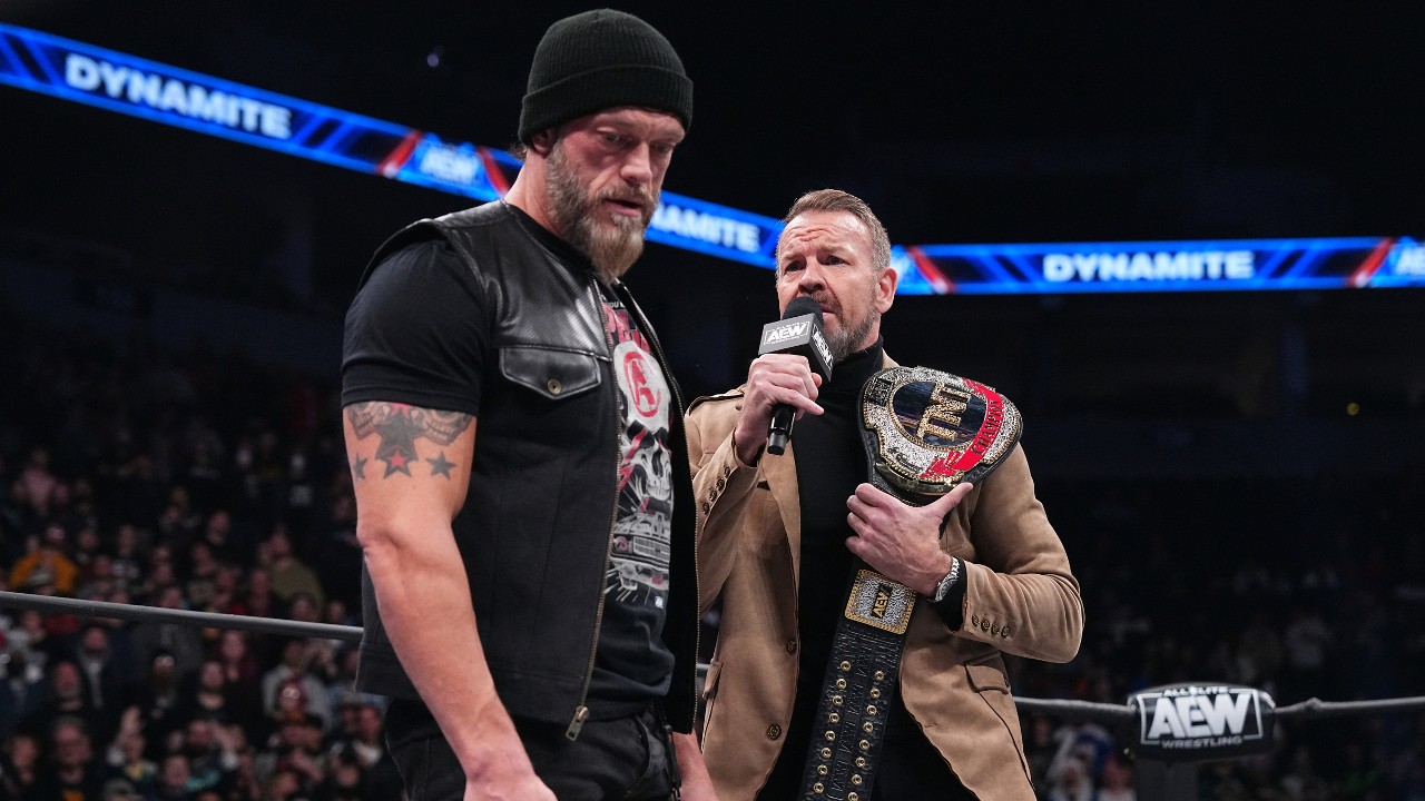 Lifelong friends Adam Copeland (L) and Christian will battle inside an AEW ring in Toronto on Wednesday. (Photo courtesy AEW)