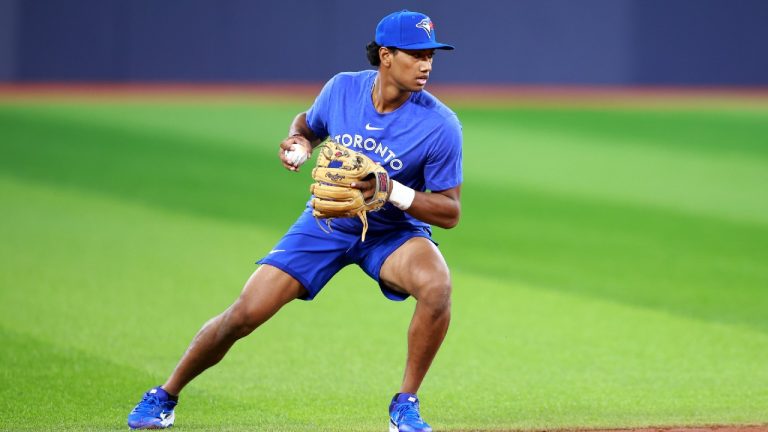 Arjun Nimmala of the Toronto Blue Jays. (Vaughn Ridley/Getty Images)