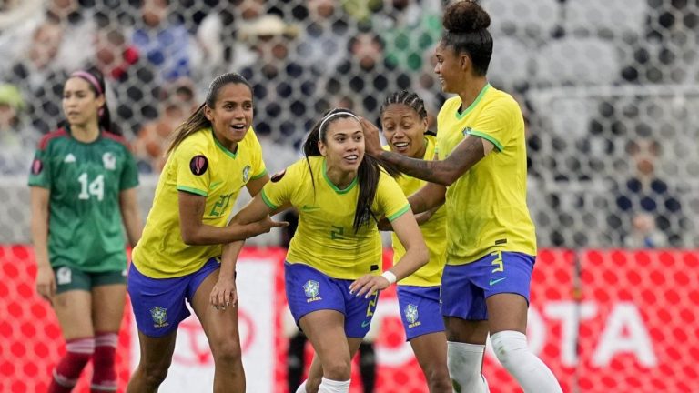 Brazil earned a spot in the CONCACAF Women's Gold Cup final with a 3-0 victory over Mexico on Wednesday. (AP/Gregory Bull)