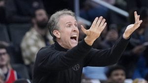 Washington Wizards interim head coach Brian Keefe directs his team during the first half of an NBA basketball game against the Orlando Magic, Wednesday, March 6, 2024, in Washington. (Alex Brandon/AP Photo)
