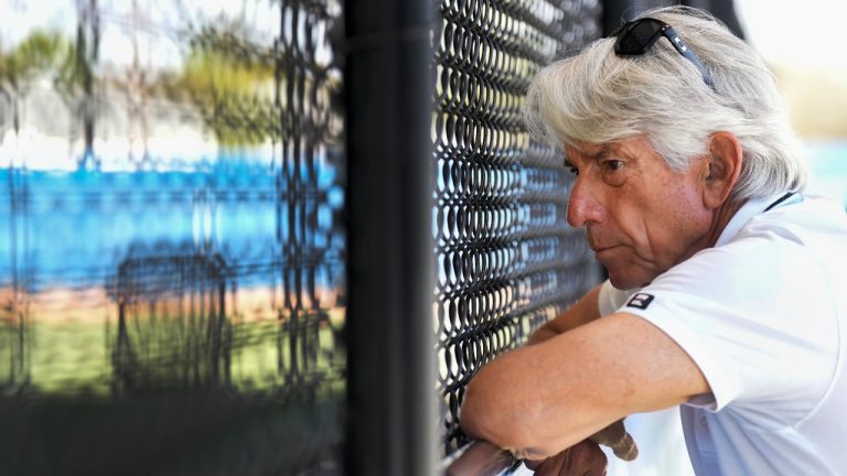 Toronto Blue Jays television analyst Buck Martinez watches a bull pen pitching session during baseball spring training in Dunedin, Fla., Monday, Feb. 20, 2023. (CP)