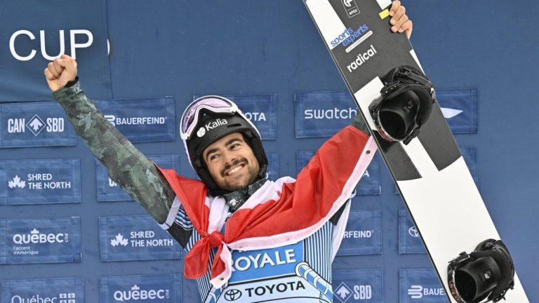 Canada's Eliot Grondin has won his second silver medal in as many days in World Cup men's snowboard cross action. (CP/Jacques Boissinot)