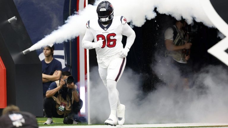 Houston Texans defensive tackle Maliek Collins is introduced before an NFL football game against the Indianapolis Colts, Sep. 17, 2023, in Houston. (AP)