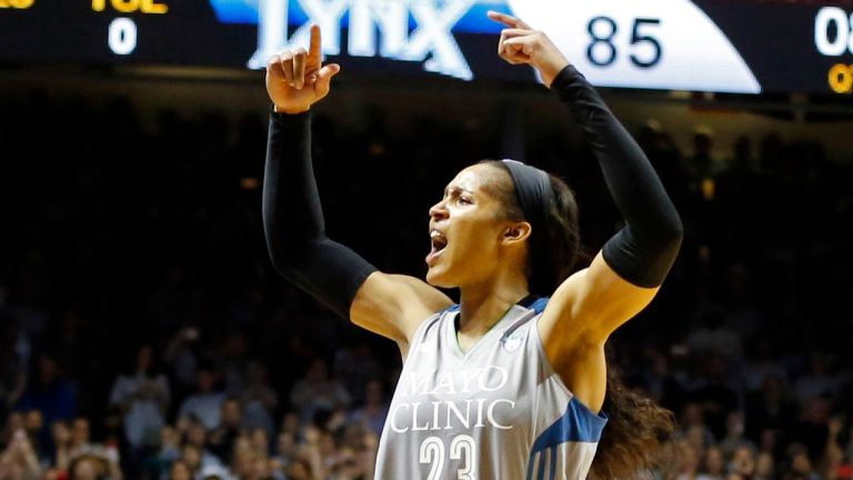 Maya Moore and Seimone Augustus gave the Women's Basketball Hall of Fame induction ceremony a huge Minnesota feel. (AP Photo/Jim Mone) 