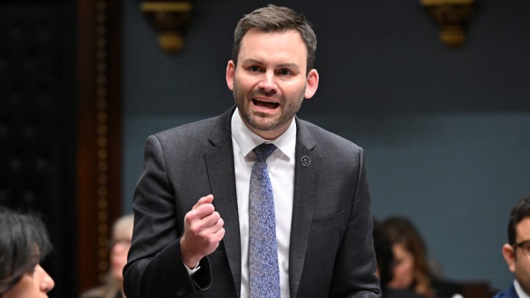 Parti Quebecois Leader and finance critic Paul St-Pierre Plamondon speaks after the tabling of the provincial budget, at the legislature in Quebec City, Tuesday, March 12, 2024. (Jacques Boissinot/CP)
