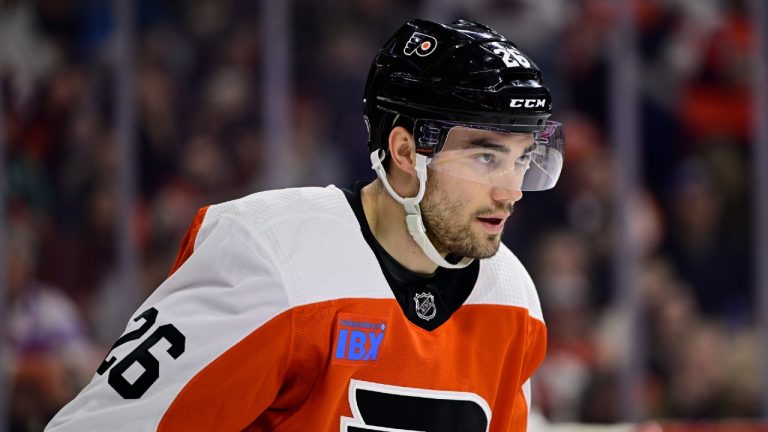 Philadelphia Flyers' Sean Walker in action during an NHL hockey game against the Calgary Flames, Saturday, Jan. 6, 2024, in Philadelphia. (Derik Hamilton/AP)