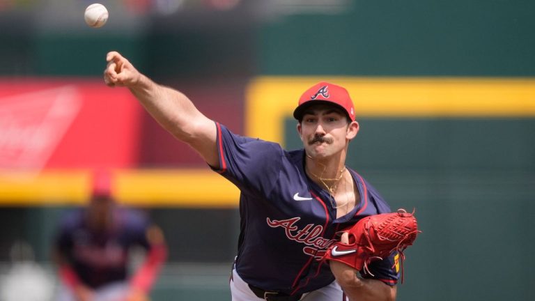 Atlanta Braves starting pitcher Spencer Strider throws in the first inning of a spring training baseball game against the Detroit Tigers in North Port, Fla., Tuesday, March 5, 2024. (Gerald Herbert/AP Photo)