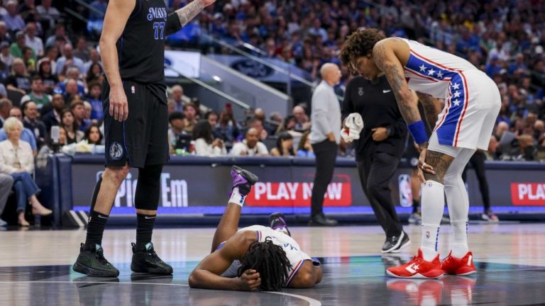 All-Star guard Tyrese Maxey is being evaluated for a concussion and will miss the Philadelphia 76ers' game in Brooklyn on Tuesday night. (AP/Gareth Patterson)