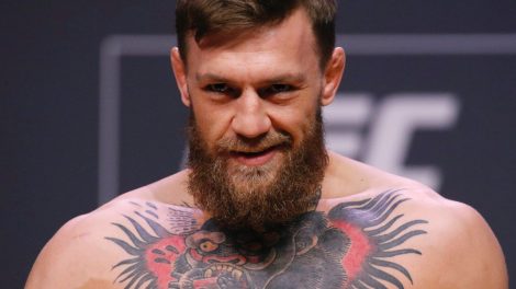 Conor-McGregor-poses-during-a-ceremonial-UFC-weigh-in