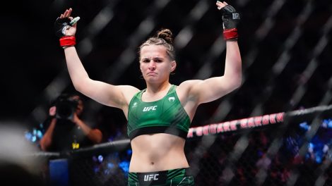 UFC-women's-flyweight-fighter-Erin-Blanchfield-celebrates-after-a-win