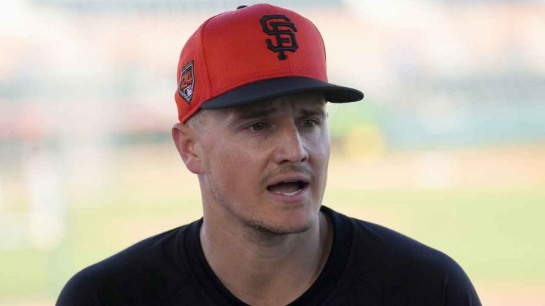 New San Francisco Giants baseball team infielder Matt Chapman answers a question during an introductory news conference announcing his signing Monday. (Ross D. Franklin/AP)