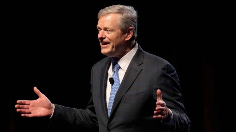 NCAA President Charlie Baker speaks to the crowd at his first state of college sports address at the association's annual convention. (Ross D. Franklin/AP)