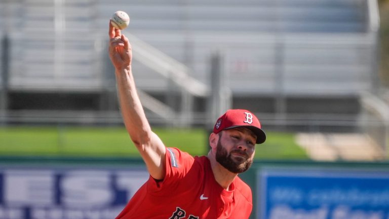 Red Sox pitcher Lucas Giolito works out during spring training in Fort Myers, Fla., Thursday, Feb. 15, 2024. (Gerald Herbert/AP Photo)