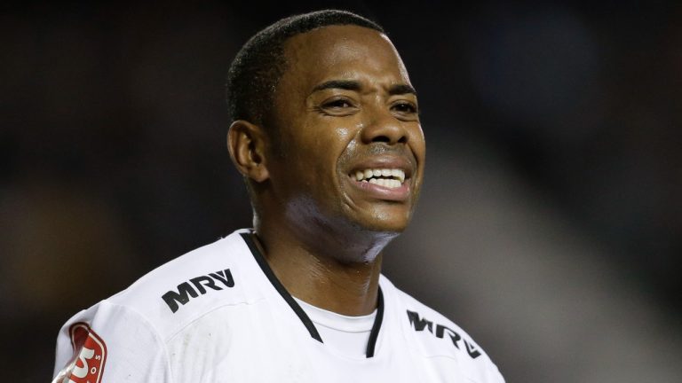 FILE - Atletico Mineiro's Robinho reacts after failing to score during a Copa Libertadores soccer match against Argentina's Racing in Buenos Aires, Argentina, April 27, 2016. (Victor R. Caivano/AP)