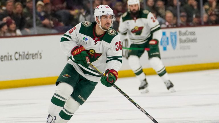 Minnesota Wilds' Mats Zuccarello (36) during an NHL hockey game against the Arizona Coyotes Wednesday, Feb. 14, 2024, in Tempe, Ariz. Minnesota won 3-1. (Darryl Webb/AP)
