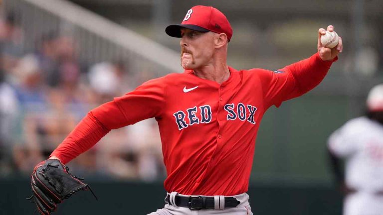 Boston Red Sox pitcher Cam Booser throws in the fourth inning of a spring training baseball game against the Minnesota Twins in Fort Myers, Fla., Wednesday, March 6, 2024. (Gerald Herbert/AP)