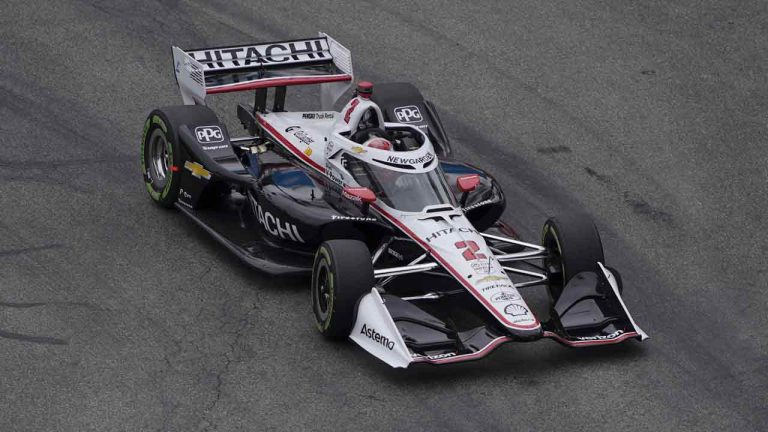 Team Penske driver Josef Newgarden races during a qualifying session of the IndyCar Grand Prix of Long Beach auto race Saturday, April 20, 2024, in Long Beach, Calif. (Ryan Sun/AP)