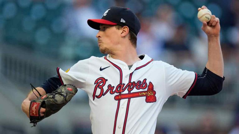 Atlanta Braves starting pitcher Max Fried delivers to a Miami Marlins batter in the first inning of a baseball game Tuesday, April 23, 2024, in Atlanta. (John Bazemore/AP)