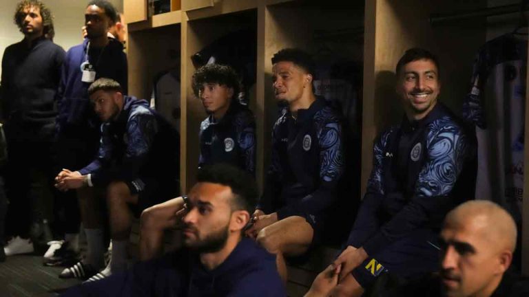 Simcoe County Rovers watch a video with messages of support from loved ones in their locker room at BMO field, in Toronto, on Wednesday April 24, 2024, ahead of their Canadian Championship tie against Toronto FC.
Simcoe, currently playing in League1 Ontario, the third division of Canada's football system, lost 5-0 to the former Major League Soccer Champions. (Chris Young/CP)