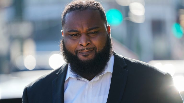 Cardell Hayes arrives at Orleans Parish Criminal District Court in New Orleans, Wednesday, Sept. 20, 2023, for a hearing regarding his retrial for shooting former NFL star Will Smith. Hayes fatally shot Smith, who had retired from the New Orleans Saints, and wounded his wife, in a confrontation after a 2016 traffic crash. (AP/Gerald Herbert)
