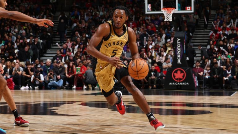 Immanuel Quickley of the Toronto Raptors. (Vaughn Ridley/NBAE via Getty Images)