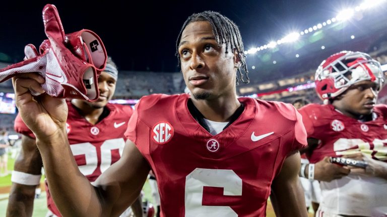 Alabama defensive back Jaylen Key celebrates after an NCAA college football game against Middle Tennessee, Saturday, Sept. 2, 2023, in Tuscaloosa, Ala. (AP Photo/Vasha Hunt)