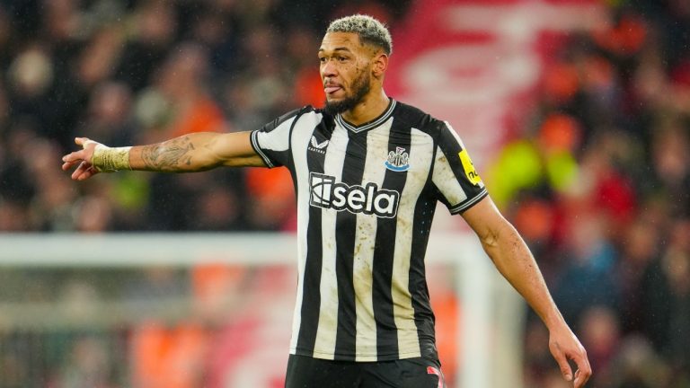 FILE - Newcastle's Joelinton reacts during the English Premier League soccer match between Liverpool and Newcastle. (Jon Super, File/AP)