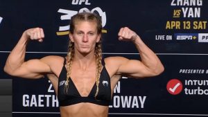 Kayla Harrison makes weight ahead of UFC 300. (YouTube/UFC)